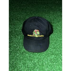 Vintage Panama Canal Black Embroidered Hat Strapback Trucker Hat In EUC